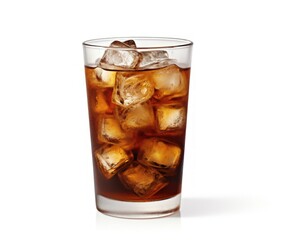 a glass of ice tea with ice cubes
