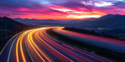 Fotobehang Highway Sunrise: A Vibrant Journey © Orod