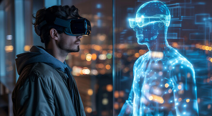 Holographic conversation: man converses with digital avatar, a preview of future communication