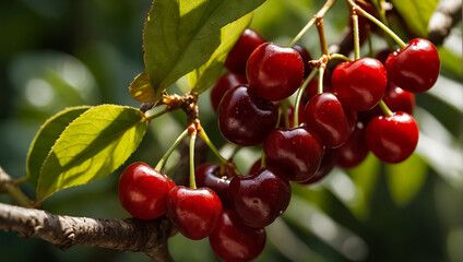 ripe cherries on a branch