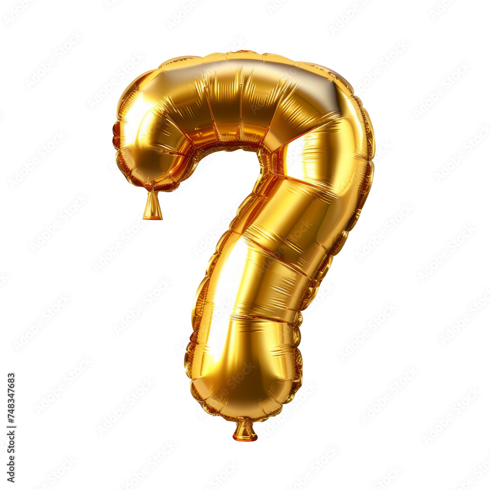 Fototapete set of numbers from gold color balloons. gold-colored balloons form the number saven isolated in a t
