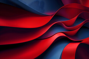Abstract 3D background in the form of matte curved stripes and waves, background of gradient curved stripes in dark blue and red colors