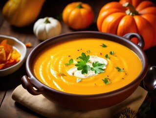 Pumpkin Cream Soup, Orange Autumn Dinner, Squash Soup Puree, Healthy Pumpkin Lunch
