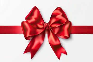 Red Bow Ribbon Isolated, Package Decoration, Beautiful Gift, Present, Red Satin Ribbon