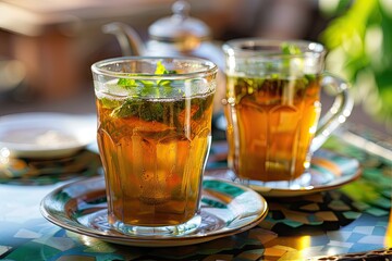 Moroccan Mint Tea, Traditional Arabic Drink from Morocco, Traditional Refreshing Moroccan Drink
