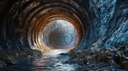 a tunnel with a hole in the middle - obrazy, fototapety, plakaty