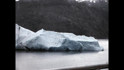 Glacier Bay Icebergs 1974 - Icebergs in Glacier Bay are seen from a passing ship in 1974.