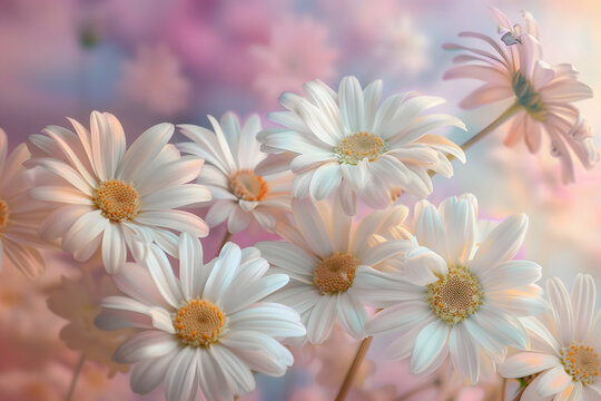 illustration of a background of daisies next to each other, an image in pink shades, a delicate spring background