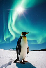 An emperor penguin on an iceberg in Antarctica