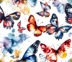 Seamless colorful watercolor butterfly illustration pattern. Generative ai