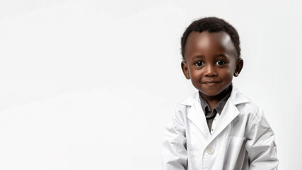 Scientist researcher black boy on white background 