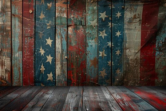 patriotic wooden backdrop with star wars and usa flag background Generative AI
