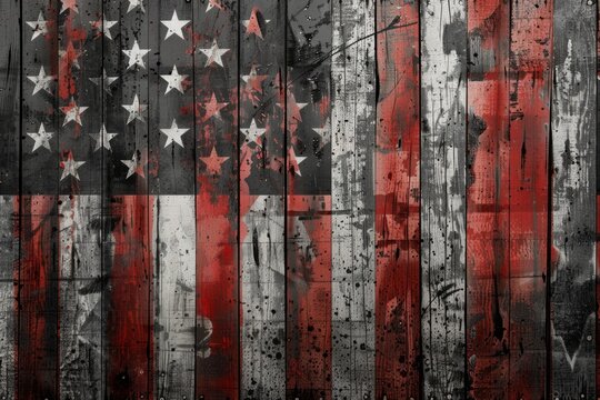 an old wooden wall with an american flag background Generative AI