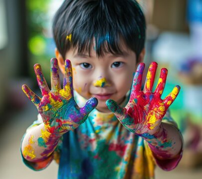 a child with painted hands