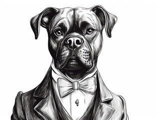 Sketch Gentleman Dog in a Vintage Suit, Victorian Fashion Animal, Sketched Funny Puppy, Hand Drawn