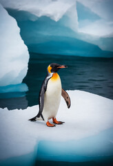 Fototapeta premium An emperor penguin on an iceberg in Antarctica