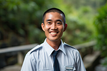 Smiling Local Guide in Uniform, Asian Tourism, Vietnam Explore, Travel Assistance