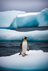 Fototapeta premium An emperor penguin on an iceberg in Antarctica