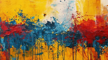 a painting of red and blue paint