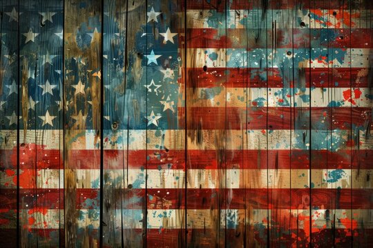 an american flag on a wooden background with red, white and blue stars photo Generative AI