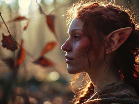 a woman with elf ears and freckles