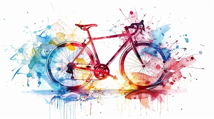 Foto op Plexiglas cycling objects in whatercolor style on white background, sharp © Zahid
