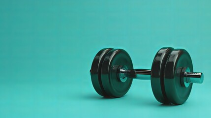 gym dumbbell, made of rubber with a 3d look on a solid background  - obrazy, fototapety, plakaty