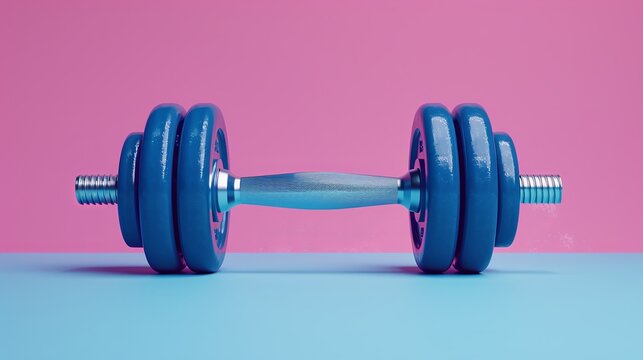 gym dumbbell, made of rubber with a 3d look on a solid background 