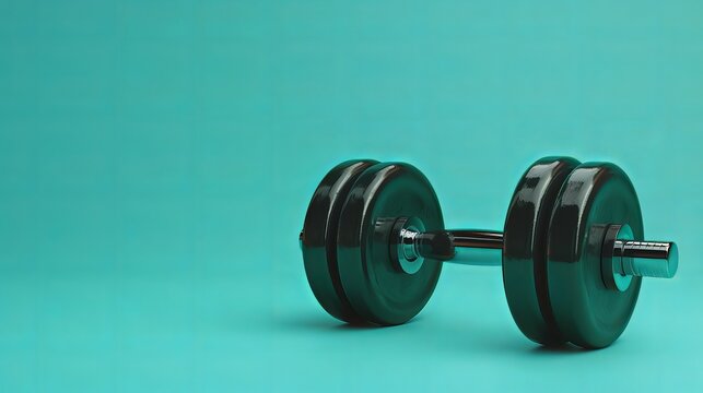 gym dumbbell, made of rubber with a 3d look on a solid background 