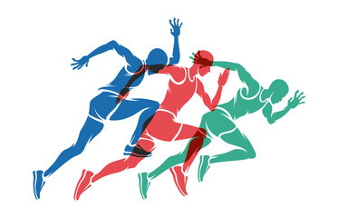 running people set of silhouettes, sport and activity background.