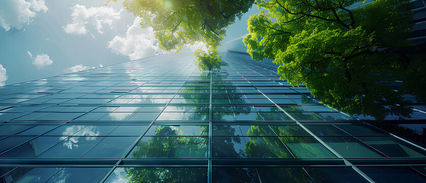 Fototapeta office building with tree for reducing carbon dioxide, Eco green environment