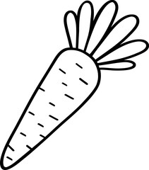 Vector illustration of a carrot. A ripe vegetable hand-drawn on a white background. Contour drawing. Organic dietary products. Monochrome drawing. For menus, farmers market, grocery, store, printing.