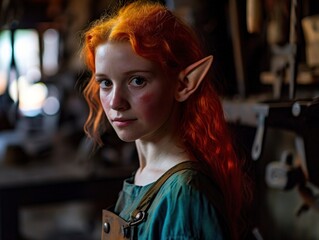 Fototapeta premium a girl with red hair and elf ears