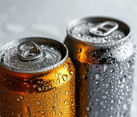 two cans of beer with water drops