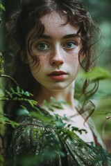 a woman with freckles and green eyes