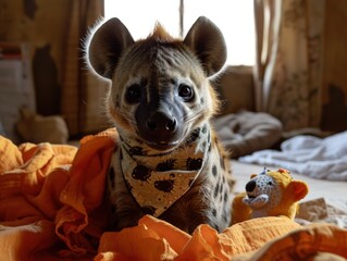 a hyena with a scarf on