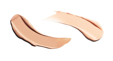 Makeup Liquid foundation smear composition isolated on white background. BB CC Cream Concealer texture. Cosmetic product brush swatch