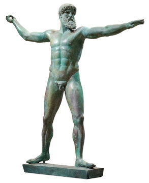 Faithful reproduction of the bronze and copper Zeus of Artemision, 1932, painted plaster, University of Geneva, Plaster Collection. Original: 460 B.C.;  Athens, Greece.