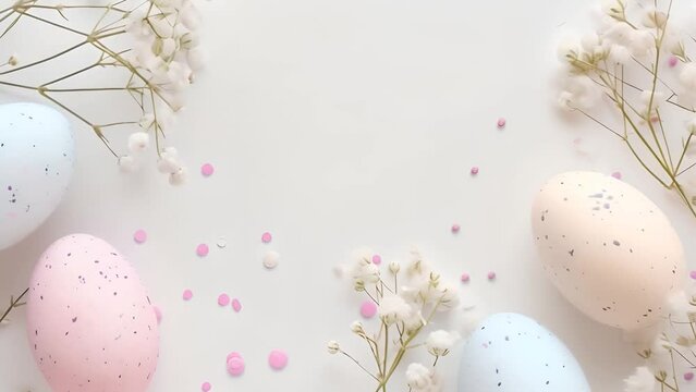 Beautiful easter background with eggs and flowers on white