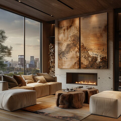Beautiful loft living room. Luxury apartment - obrazy, fototapety, plakaty