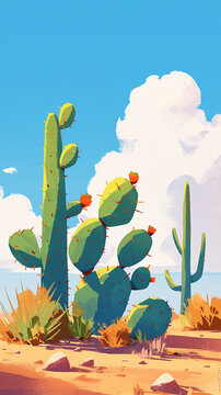 A cluster of cacti in the desert Calmness atmospheric photo footage for TikTok, Instagram, Reels, Shorts