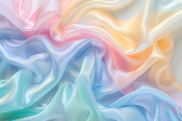 Pastel Rainbow Silk Background, Ruffle Banner, Folded Textile Waving Texture, Silk Waves Mockup