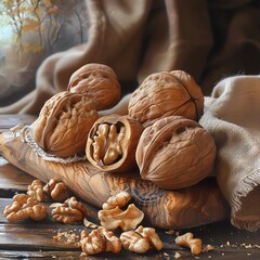 walnuts and hazelnuts - obrazy, fototapety, plakaty