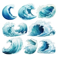 Watercolor Sea Waves Isolated, Aquarelle Tsunami, Watercolor Surfing Signs, Ocean Ripple