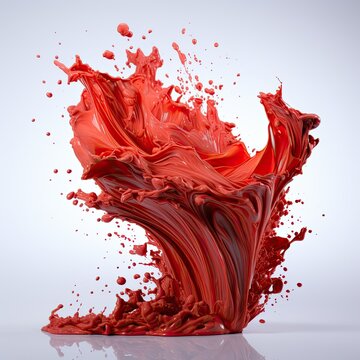 Red paint splash isolated on white background. Splashes of red paints concept art. Advertising of paints, painting, interior, exterior, repair, car painting, fabric paint, hair dye, red nail polish.