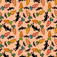 Easter cartoon vegetable seamless carrot and rabbits pattern for wrapping paper and fabrics and linens and kids print