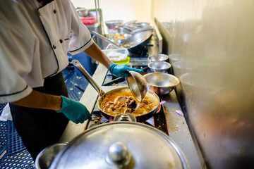 Professional cook working in the kitchen. Chef in action