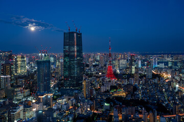 Fototapeta na wymiar Tokyo central area city view with Azabudai Hills and Tokyo Tower at night.