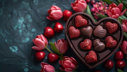 Chocolate candy hearts and flowers