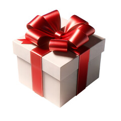 Obraz premium 3D-rendered gift box with a glossy red ribbon on a white background, embodying elegance